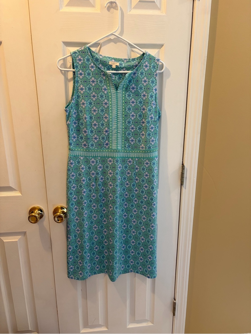 Talbots Sleeveless Green Patterned Shift Dress